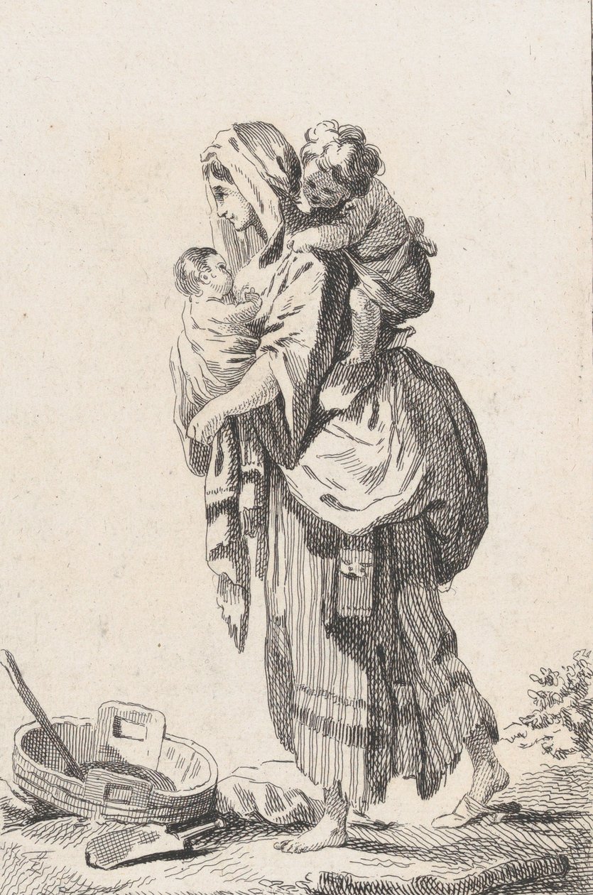 Contadina con due bambini, ca. 1758 da Catherine Francoise Beauvarlet