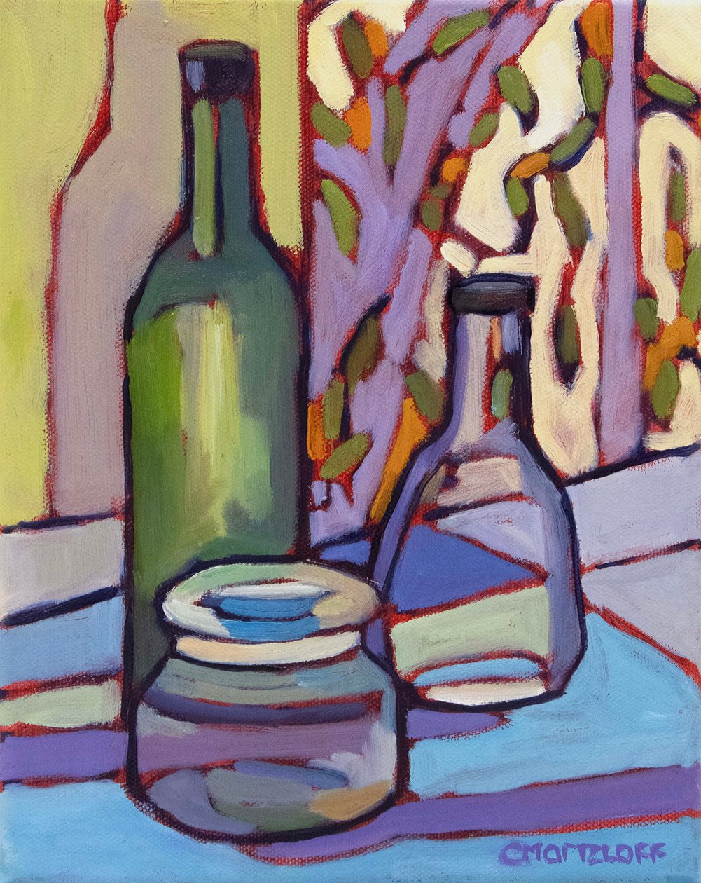 Momenti in bottiglia, 2024 (olio su tela) da Catherine J Martzloff