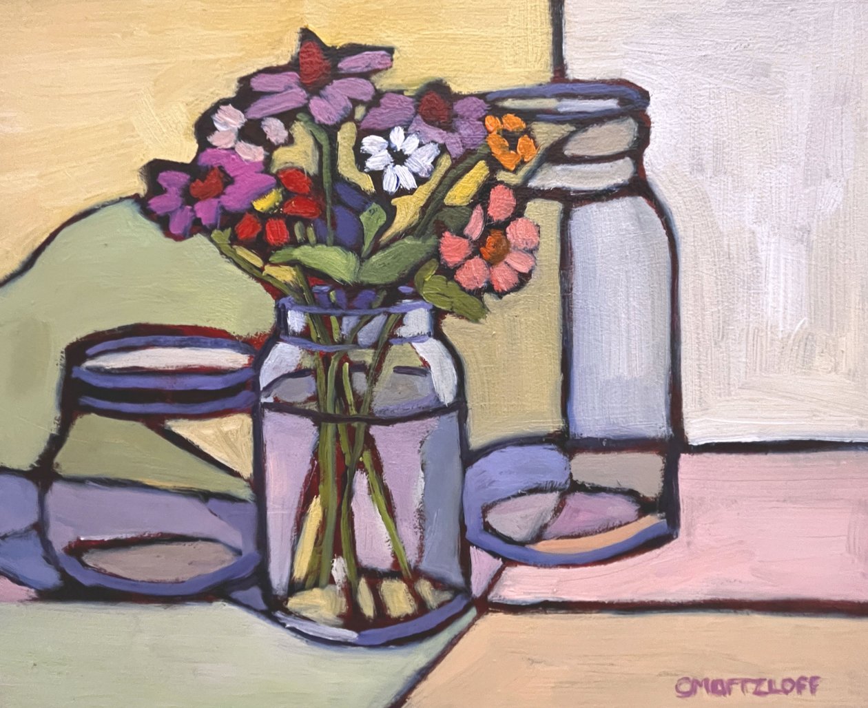 Vetro riflettente, 2023 (olio su pannello) da Catherine J Martzloff