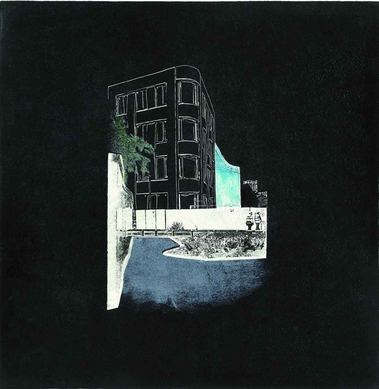 Intaglio e costruzione per una città in transizione, 2016 (Linocut e incisione a trasferimento su PCB) da Catherine Sutcliffe-Fuller