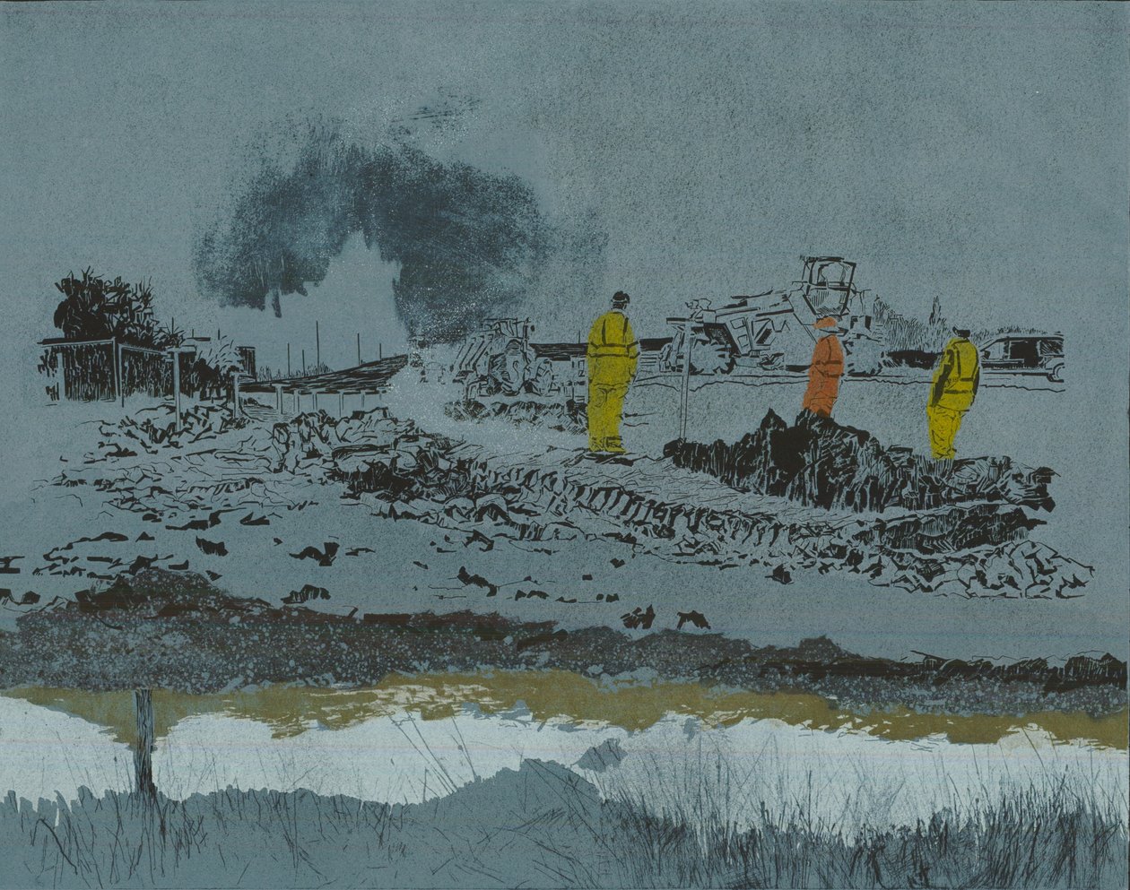 Calce sulla terra, 2014 (linoleografia e incisione) da Catherine Sutcliffe Fuller