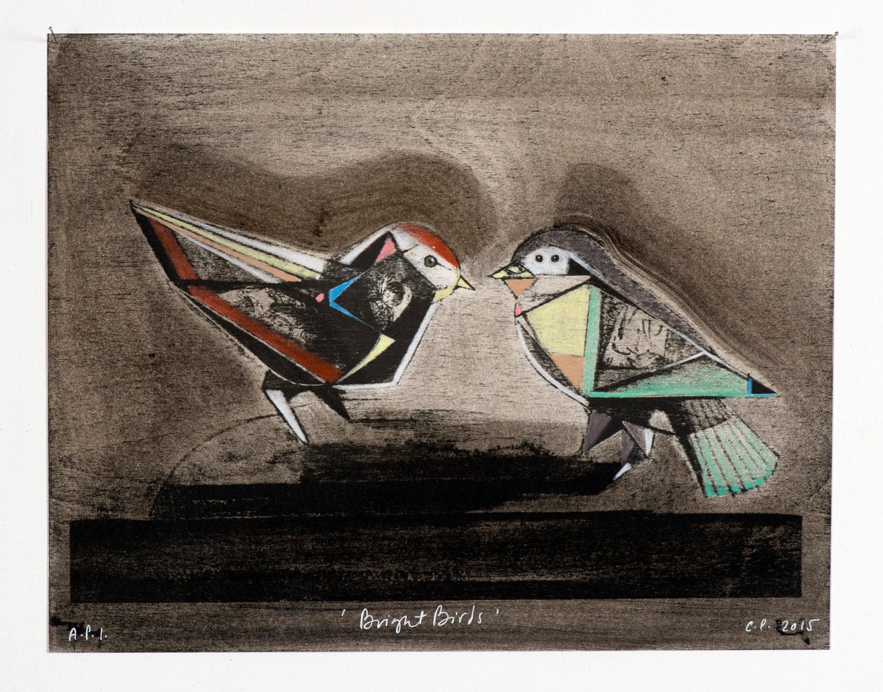 Bright Birds, 2014 (litografia mokulito con colorazione a mano) da Cathie Pilkington