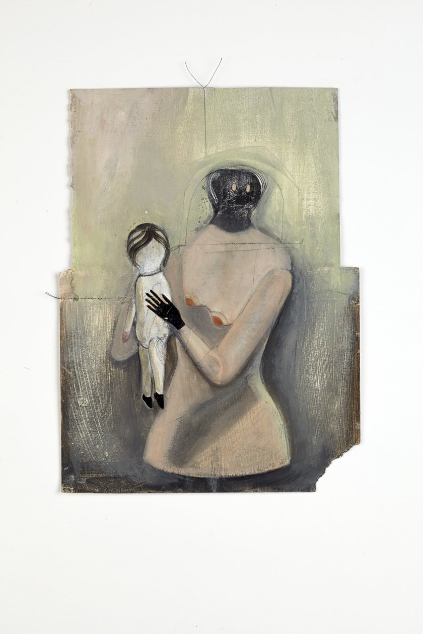 Inbetween, 2014 (collage di carta, filo di cotone, olio e vernice lucida) da Cathie Pilkington