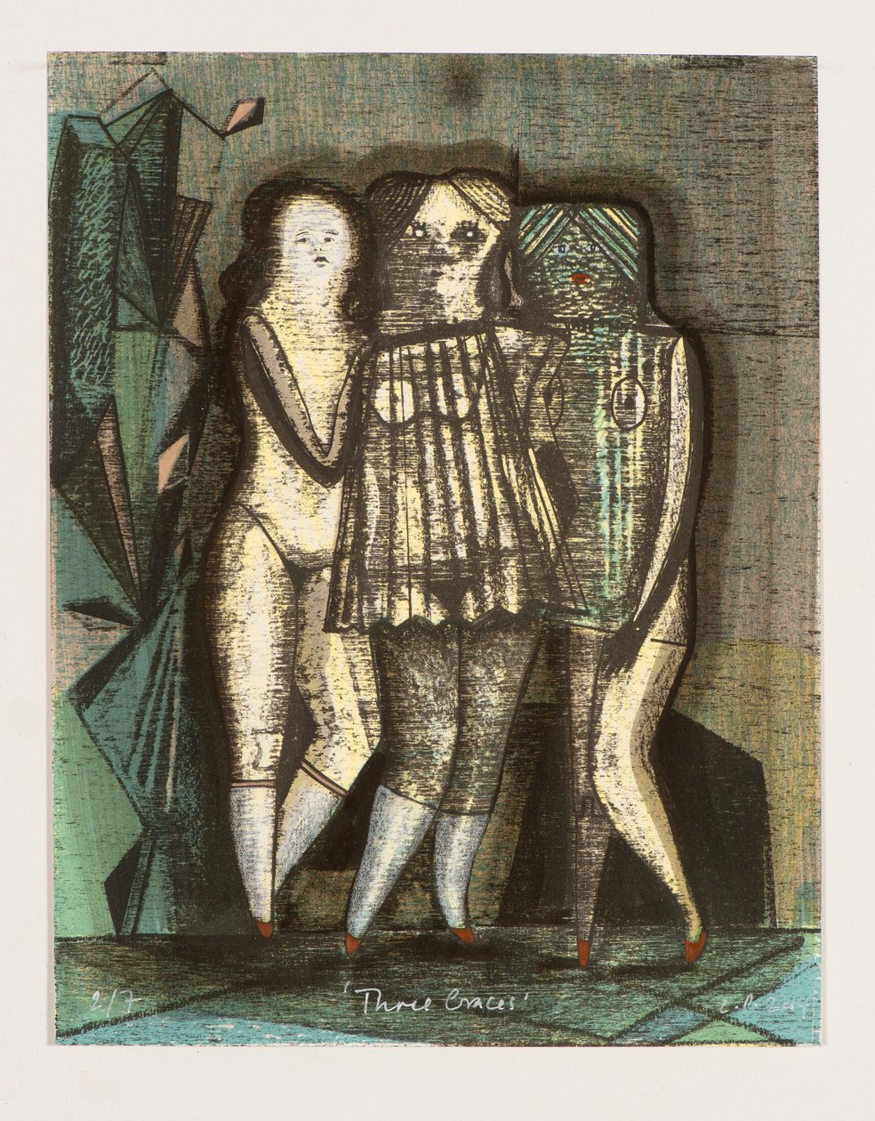 Tre Grazie, 2014 (litografia mokulito con colorazione a mano) da Cathie Pilkington