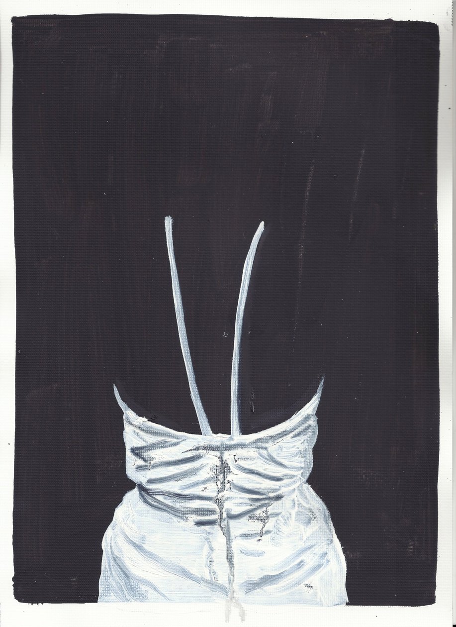 La ragazza del piano di sopra 1, retro, 2012 (olio e acrilico su carta) da Cathy Lomax