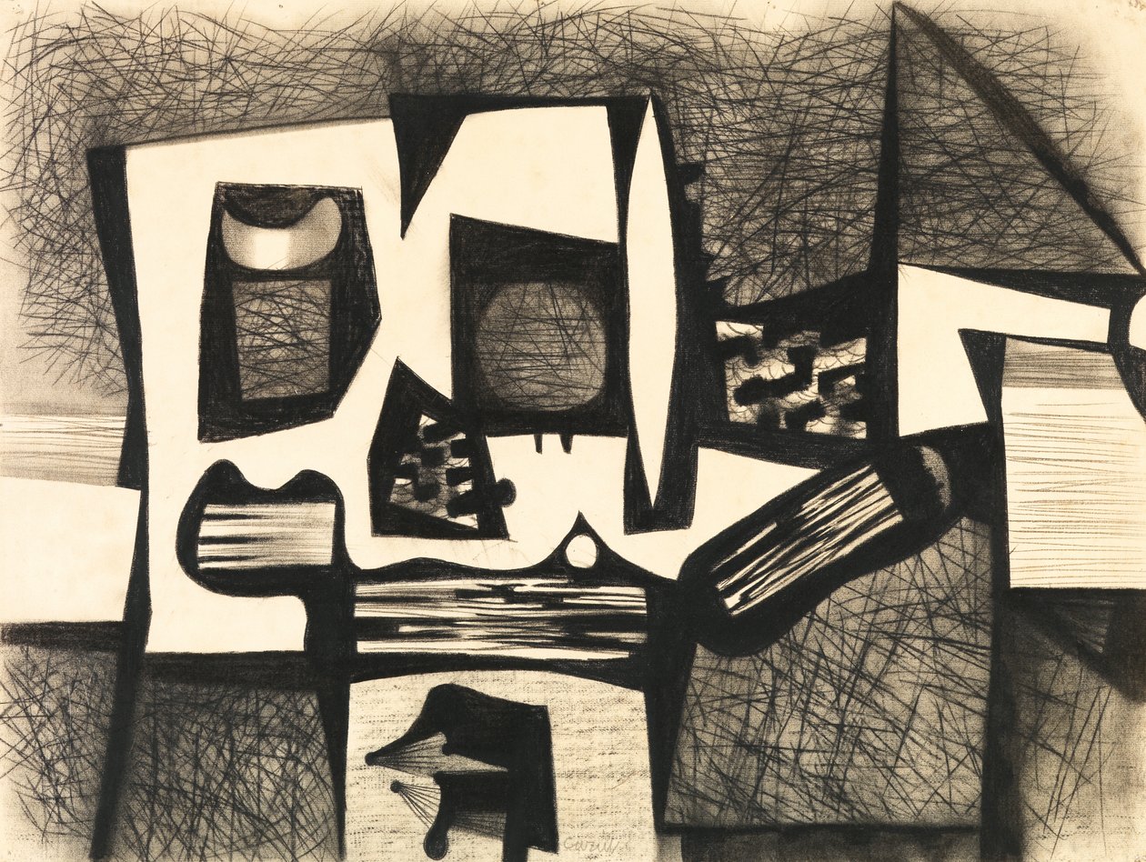Composizione, 1950 circa (carboncino e acquerello su carta) da Caziel Caziel