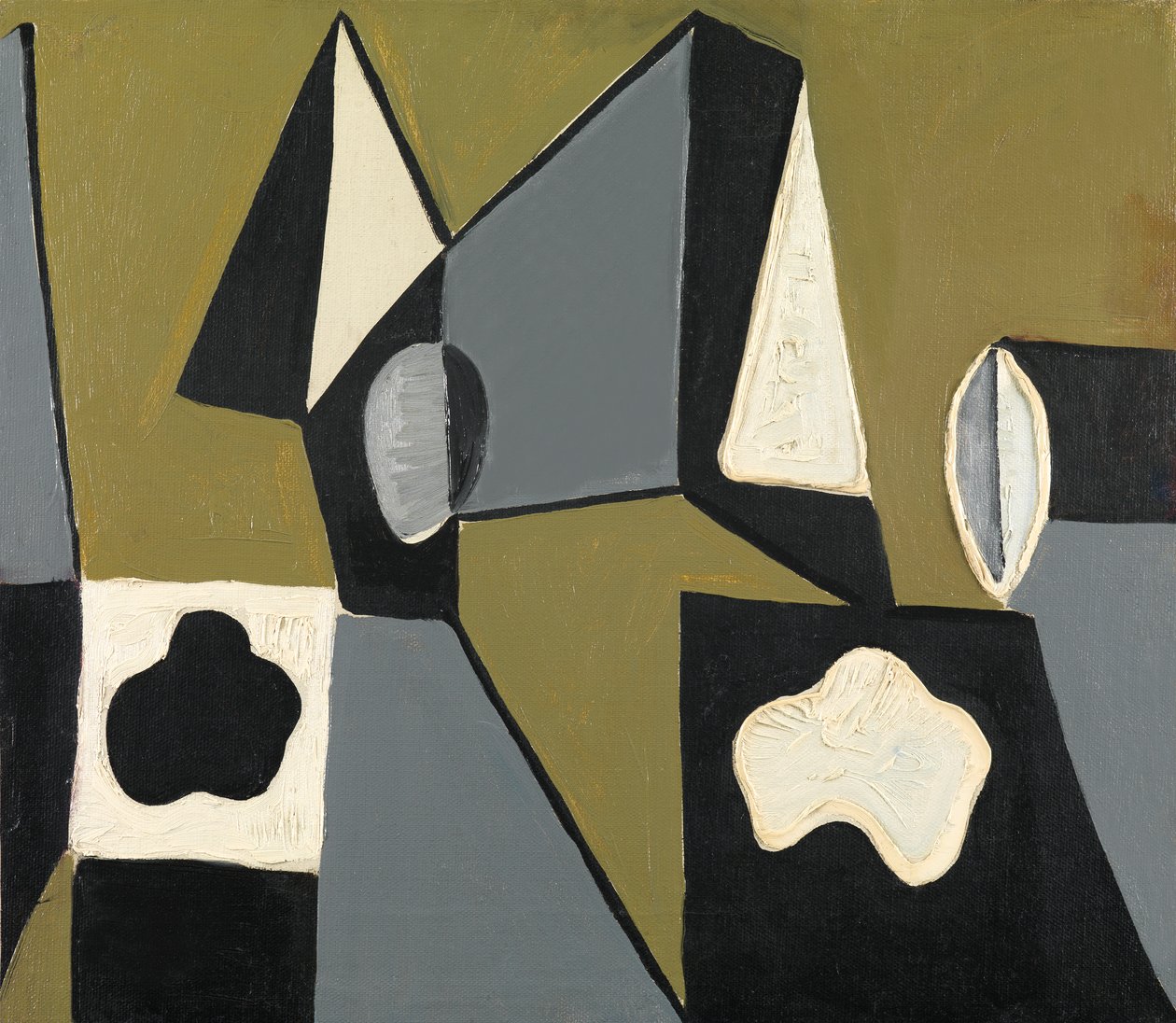 Composizione in olivo e grigio, 1953 circa (olio su tela) da Caziel Caziel