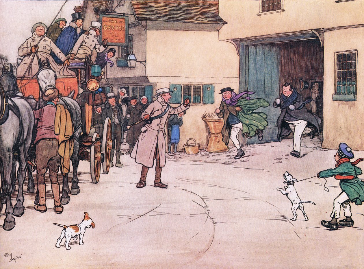 Una risposta distante si sente dal cortile, e il signor Pickwick e il signor Turpin corrono giù da Cecil Charles Windsor Aldin