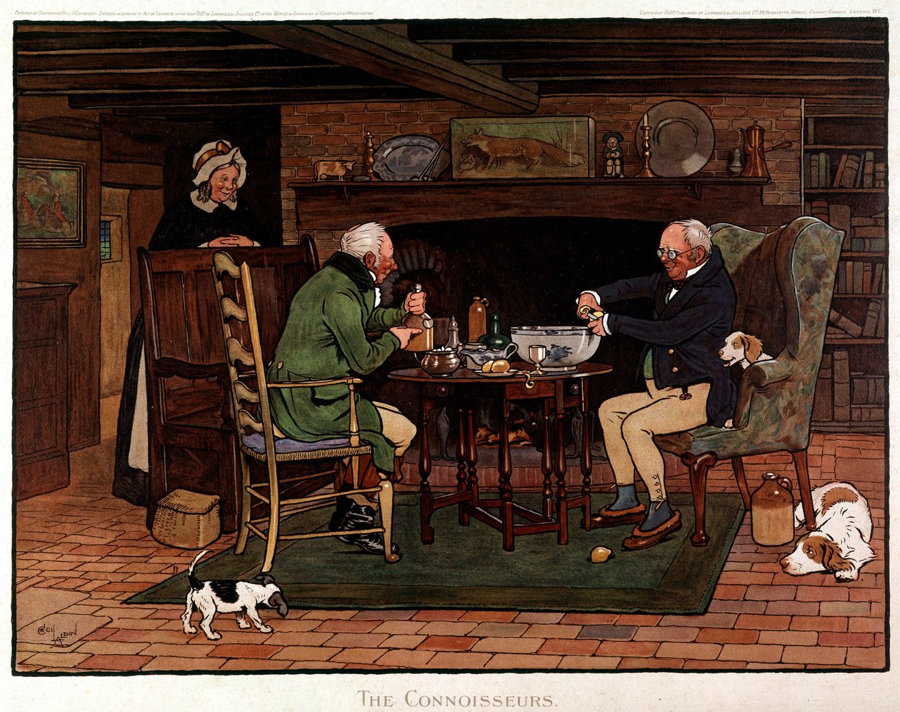 Connoisseurs due inglesi che preparano il punch da Cecil Charles Windsor Aldin