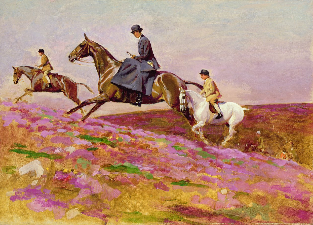 Lady Currie con i suoi figli Bill e Hamish a caccia su Exmoor da Cecil Charles Windsor Aldin