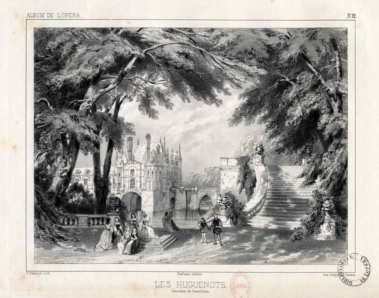 Il castello e i giardini del Château de Chenonceaux, 1836 da Celestin Deshayes