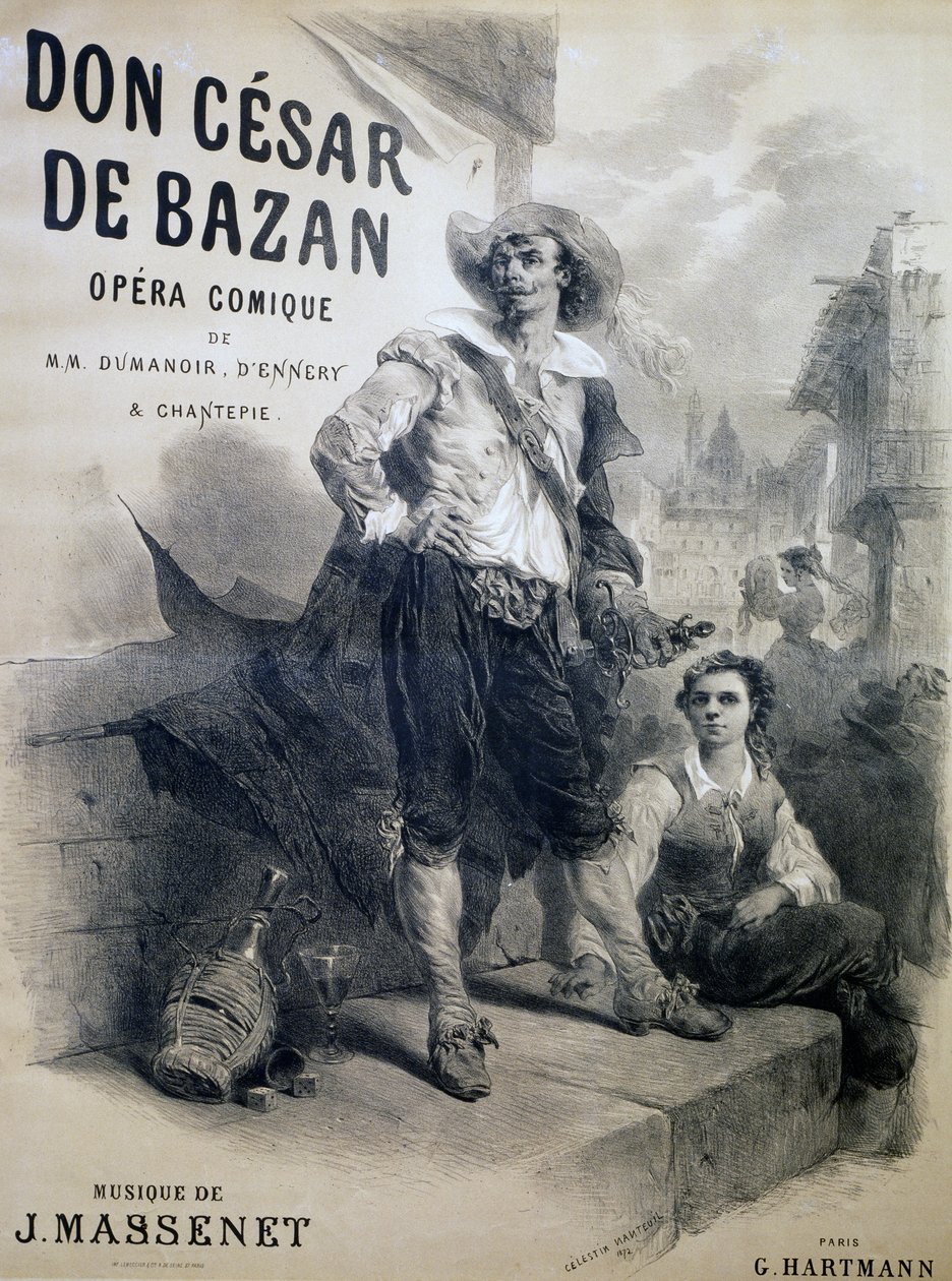 Poster per Don Cesar de Bazan, opera comica, libretto di Philippe-Francois Dumanoir, Adolphe-Philippe D