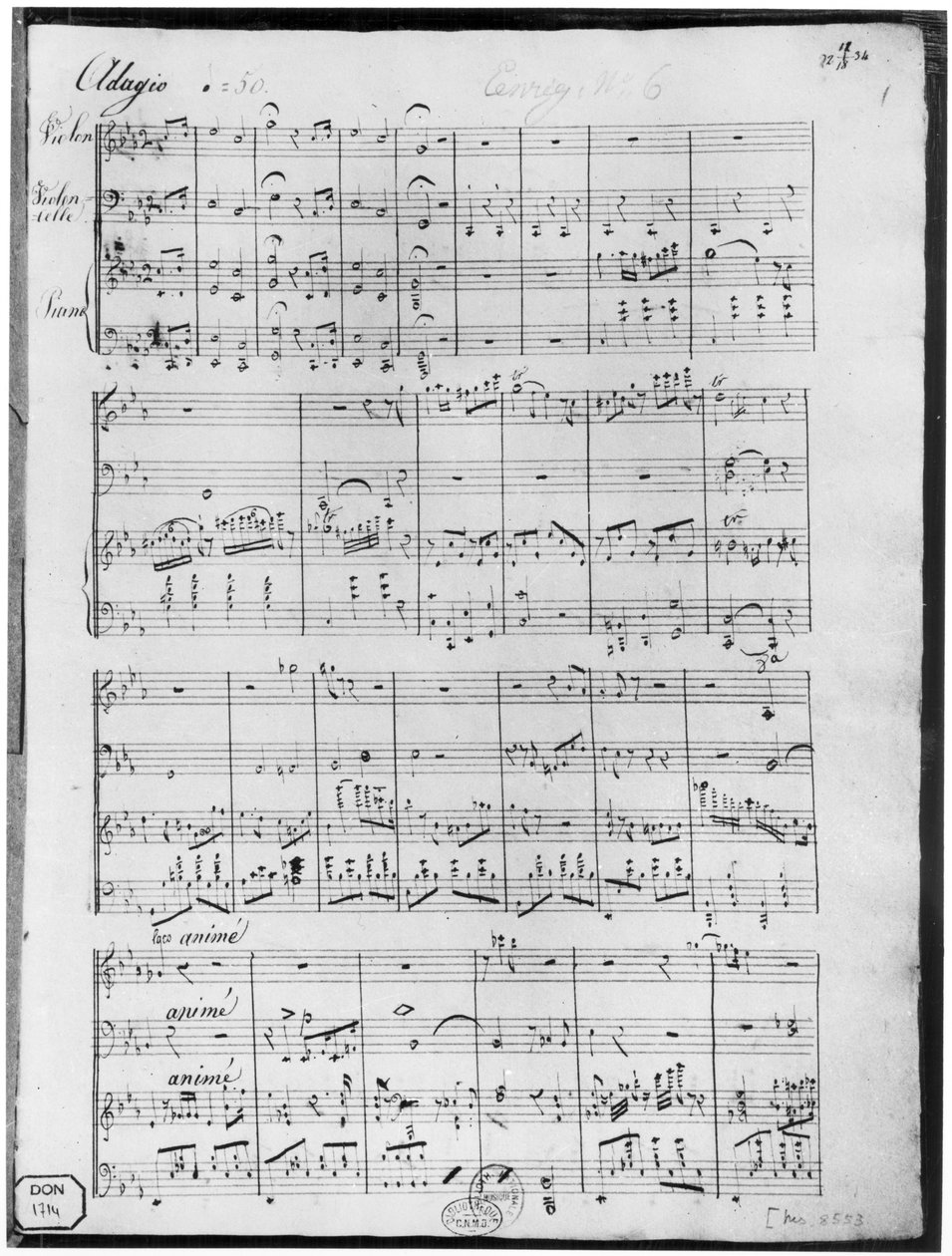 Partitura per trio per pianoforte, violino e violoncello da Cesar Franck