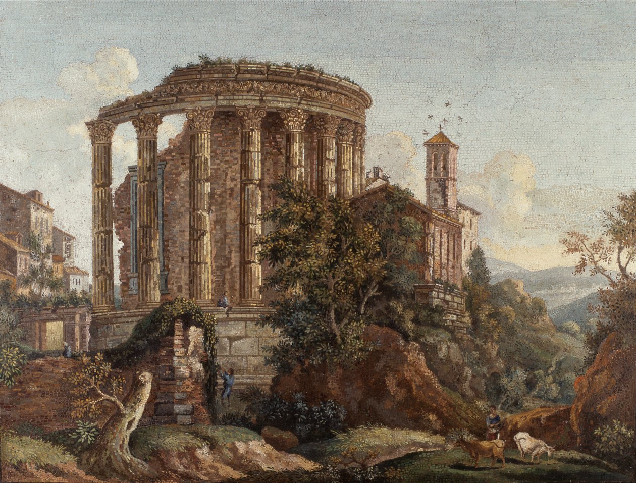Uno dei due micro-mosaici romani "Il tempio di Vesta", 1774-75 circa (mosaico) da Cesare Aguatti