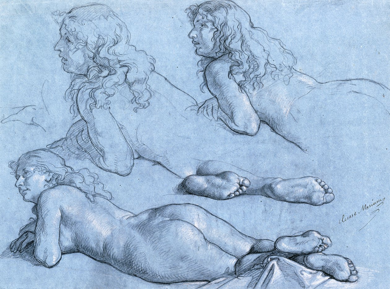Studi di un nudo reclinato, visto da dietro da Cesare Mariani