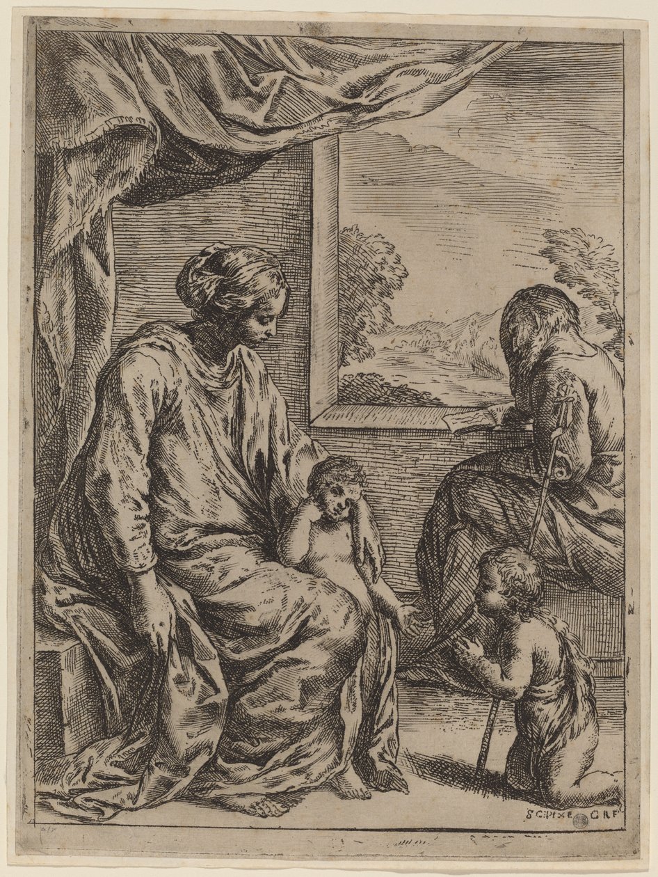 La Sacra Famiglia con San Giovanni Battista da Cesare Roberti, after Simone Cantarini