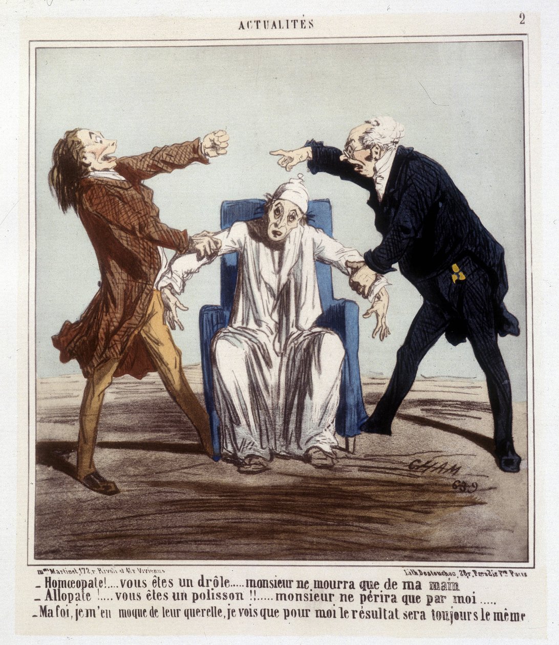 Cartone animato su allopatia e omeopatia di Cham da Amédée de Noé