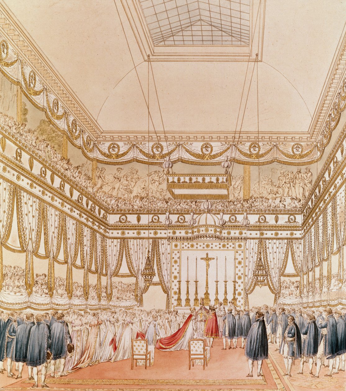 Il matrimonio di Napoleone e Maria Luisa nella Cappella del Louvre (incisione a colori) da Charles Percier