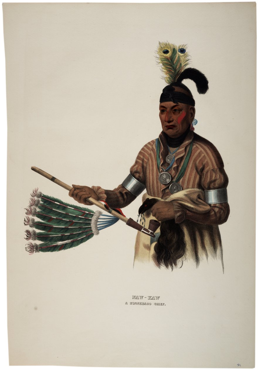 Naw-kaw, Capo Winnebago, stampa di Thomas Loraine McKenney, c.1840 da Charles Bird King
