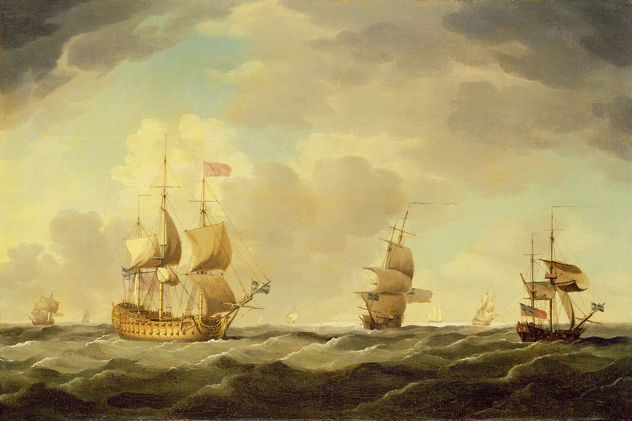 Una nave ammiraglia inglese a vela in una brezza moderata, c.1750 da Charles Brooking