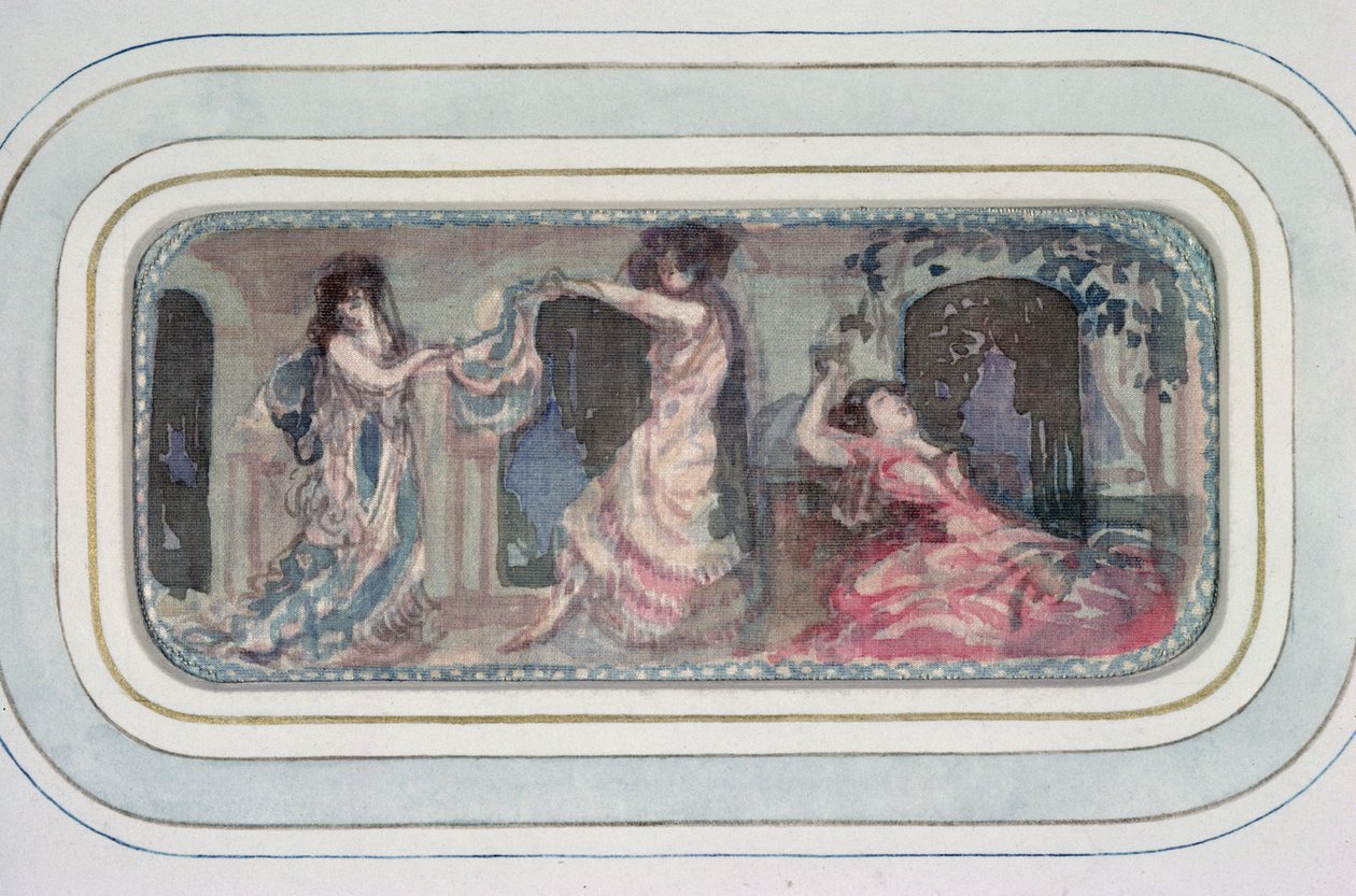 Due figure femminili che danzano in una stanza, un