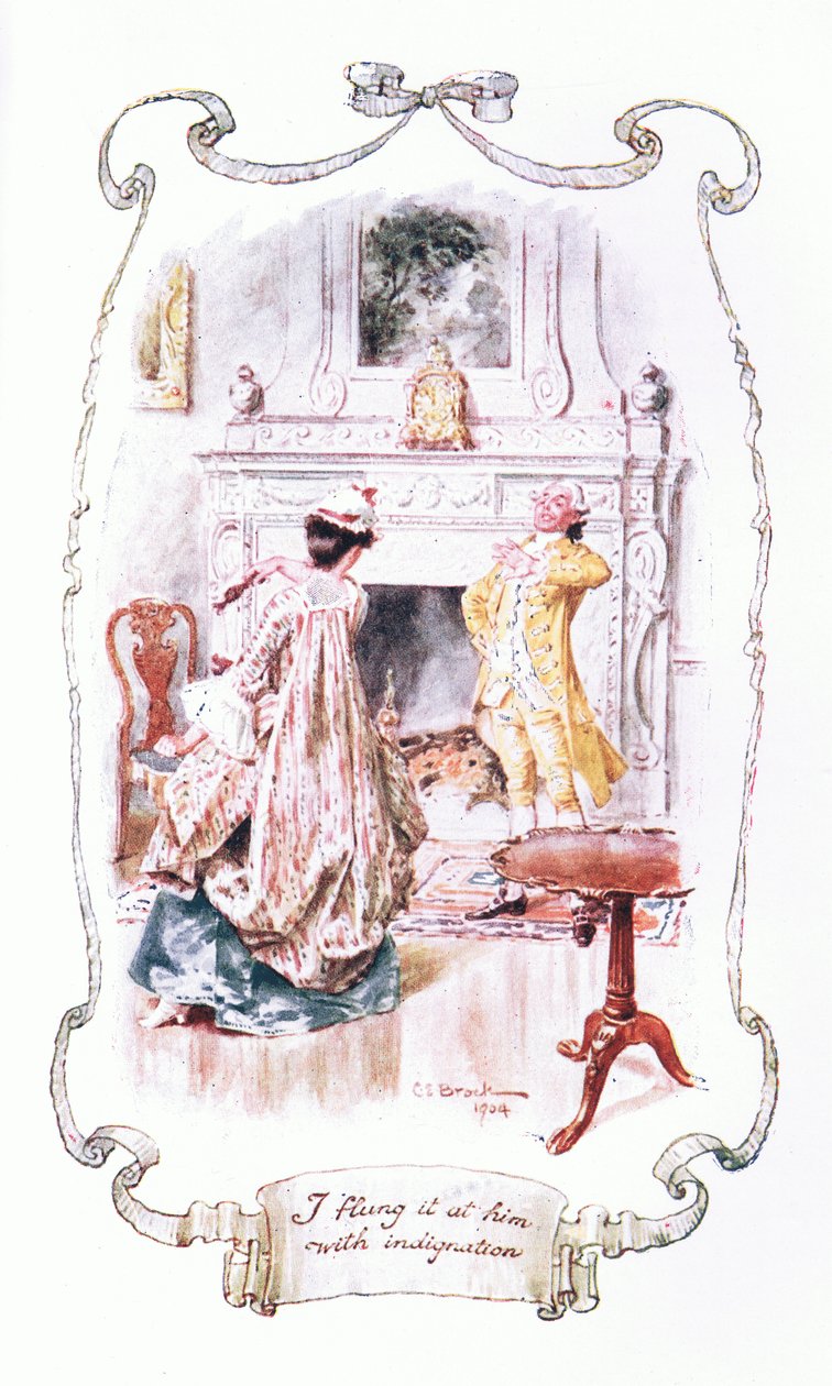 Gli lanciai con indignazione, da Il Vicario di Wakefield pubblicato da J M Dent & Son Ltd, anni 1920 da Charles Edmund Brock