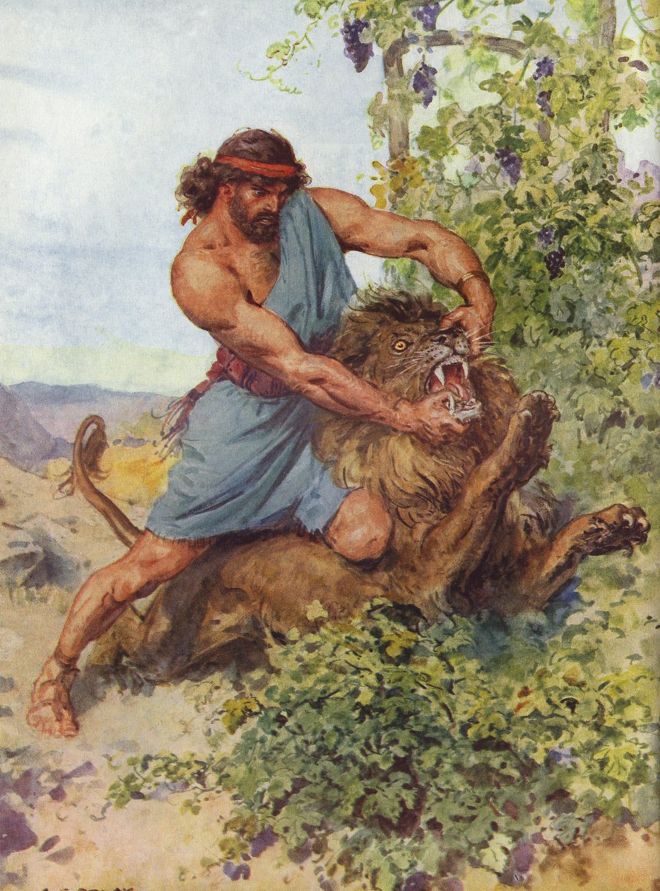 Sansone afferra il leone e lo fa a pezzi da Charles Edmund Brock