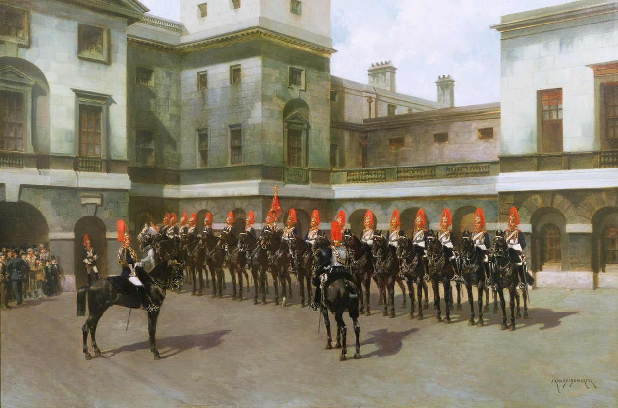 The Blues and Royals, parata del cambio della guardia, Whitehall da Charles Edouard Armand Dumaresq