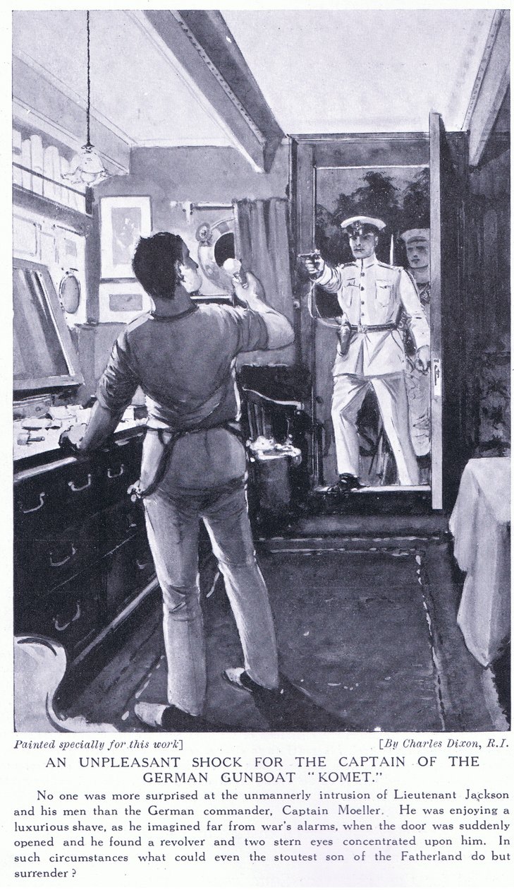 Uno shock spiacevole per il capitano della cannoniera tedesca Komet, ottobre 1914 da Charles Edward Dixon