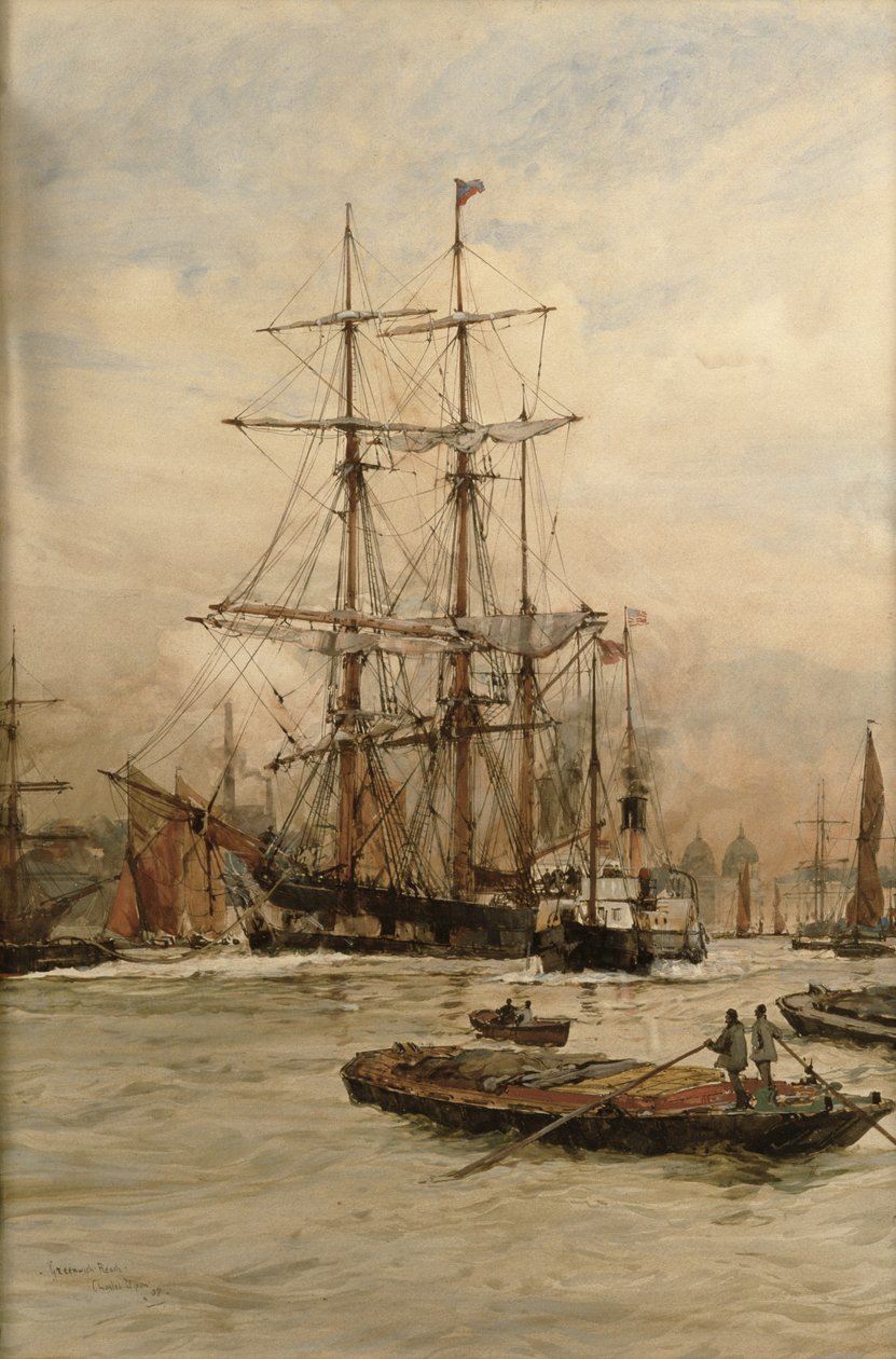 Sul Tamigi sotto Greenwich, c.1905 da Charles Edward Dixon
