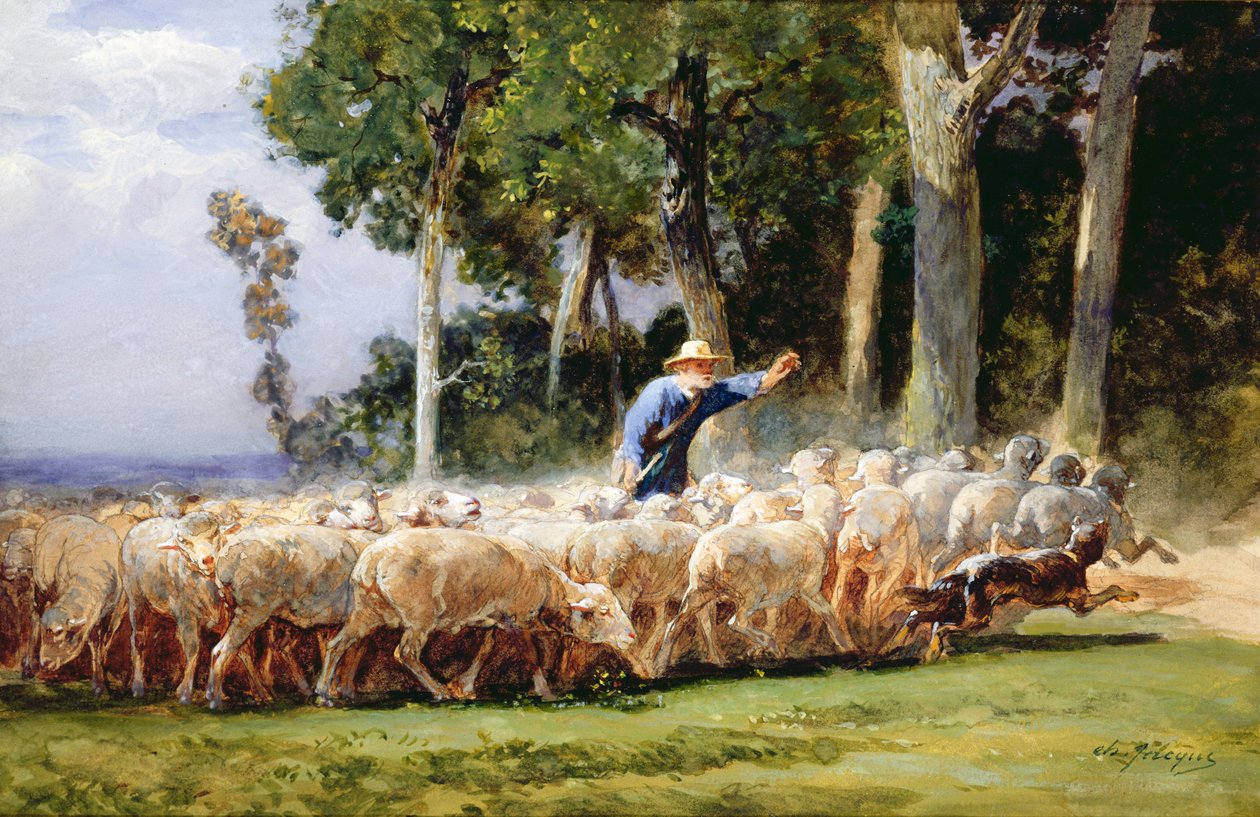 Un pastore con un gregge di pecore da Charles Emile Jacques