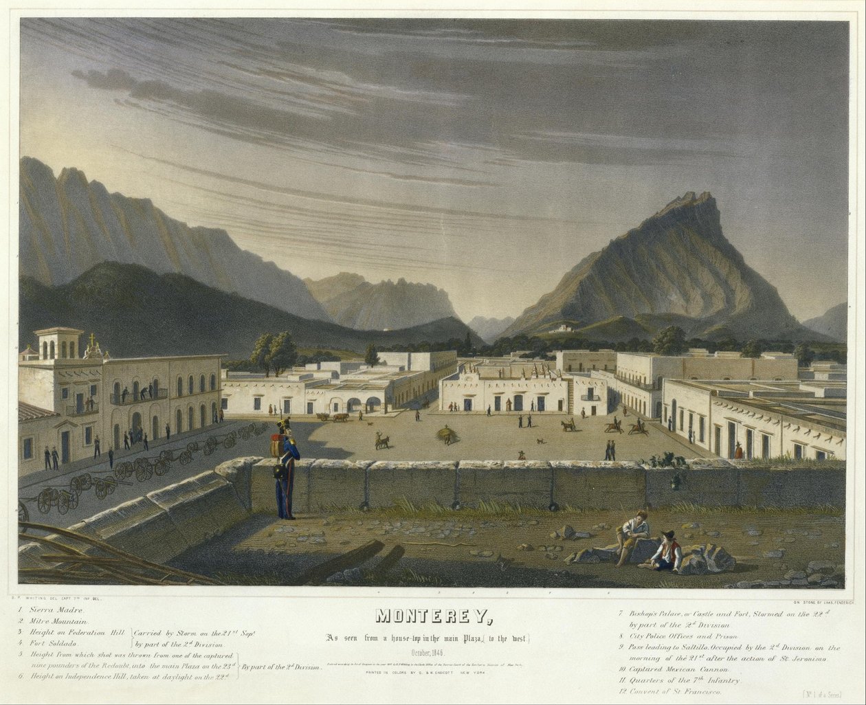 Monterey, vista da un tetto nella piazza principale, (verso ovest) ottobre 1846... (n. 1 di una serie...) da Charles Fendrich