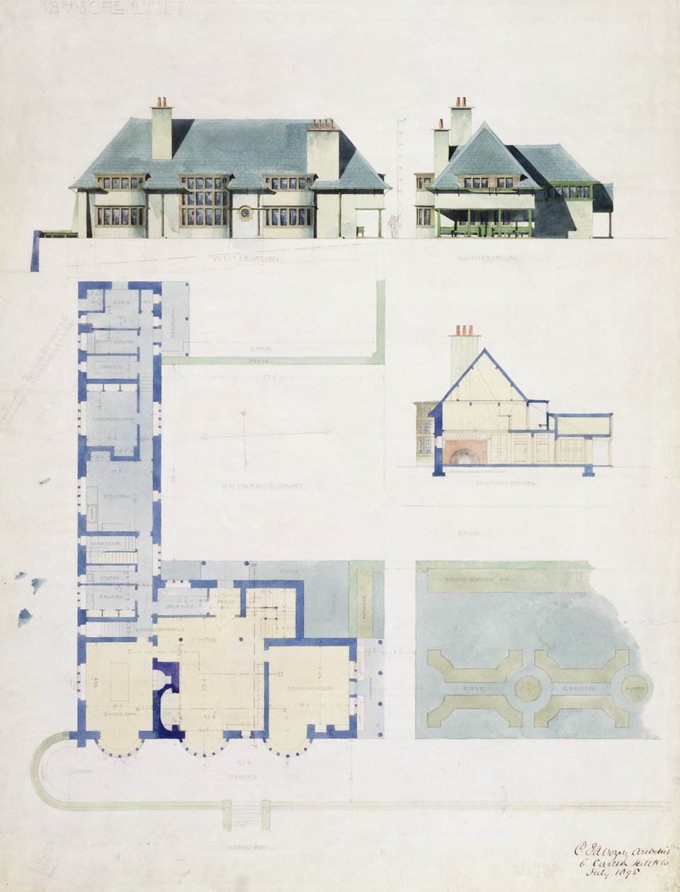 Progetto per Broad Leys, Windermere, per Arthur Currer Briggs Esq., 1898 da Charles Francis Annesley Voysey