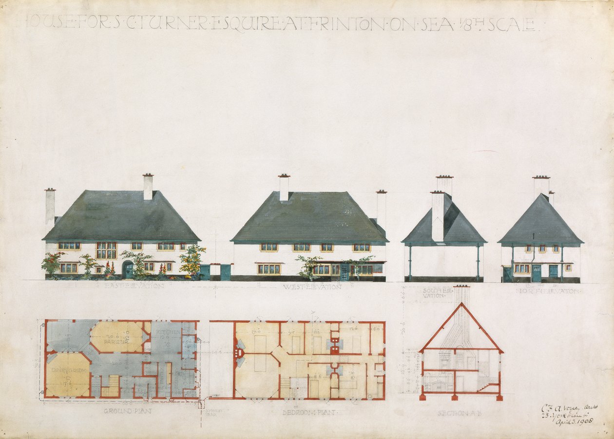 Casa proposta per C. Turner Esq. a Frinton on Sea, 1908 da Charles Francis Annesley Voysey