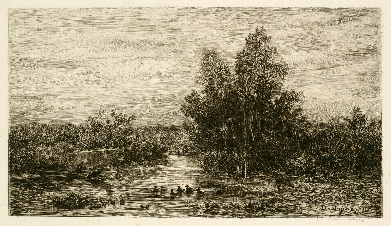 Pescatore sul Fiume con Anatre, 1878 da Charles Francois Daubigny