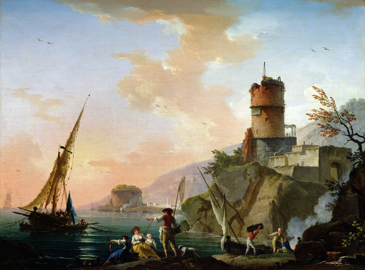 Veduta di un porto mediterraneo da Charles Francois Lacroix de Marseille