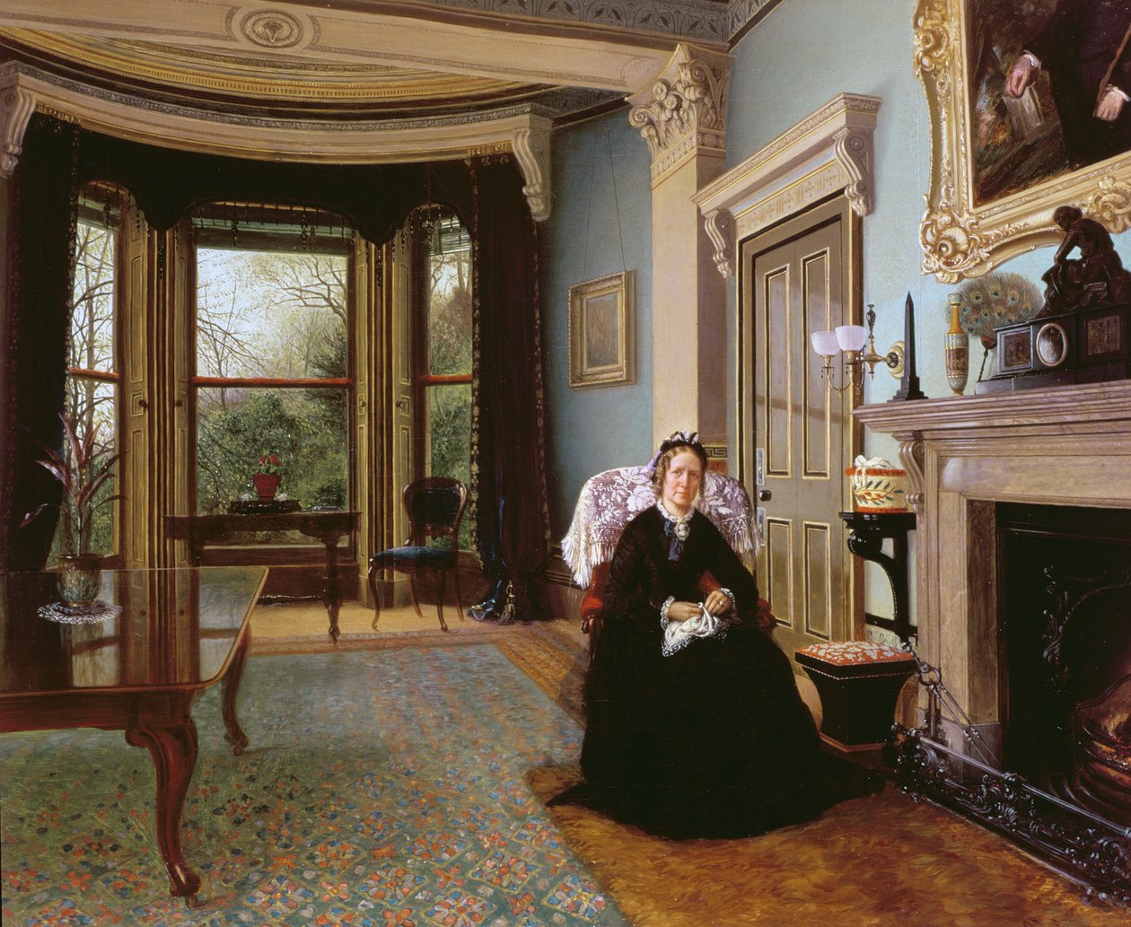 Interno vittoriano con signora seduta da Charles Frederick Lowcock
