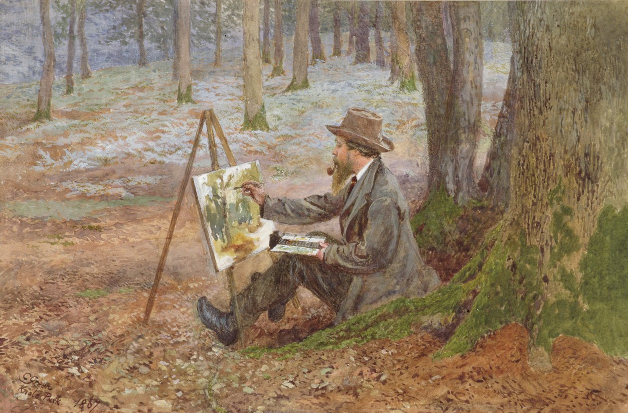 Dipinto ad acquerello nei boschi di Knole Park, vicino a Sevenoaks, Kent da Charles Green