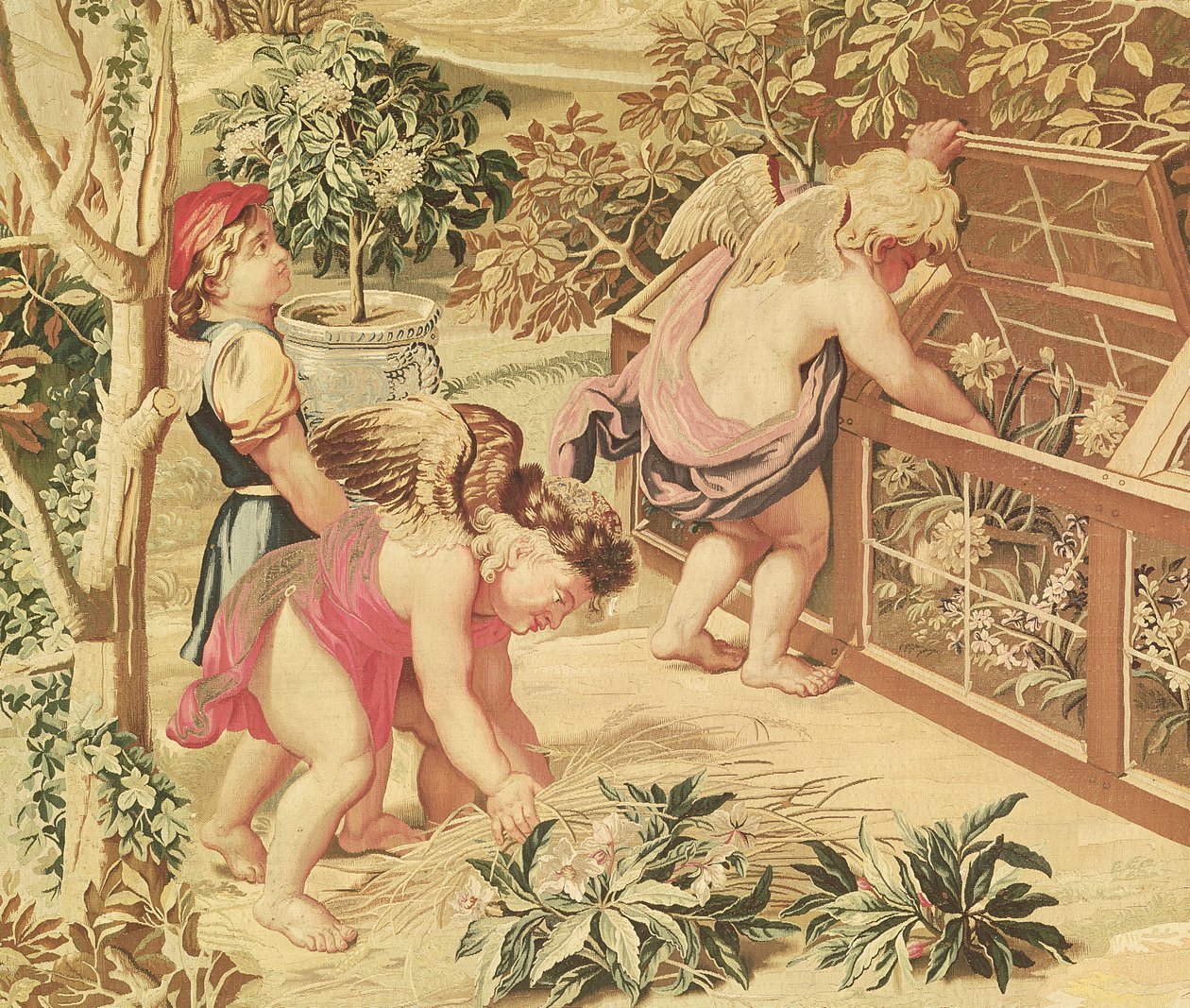 Bambini che fanno giardinaggio (dopo un cartone di Le Brun), tessuto all