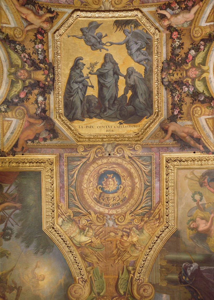Pace fatta ad Aquisgrana nel 1668, dipinto sul soffitto della Galleria degli Specchi da Charles Le Brun