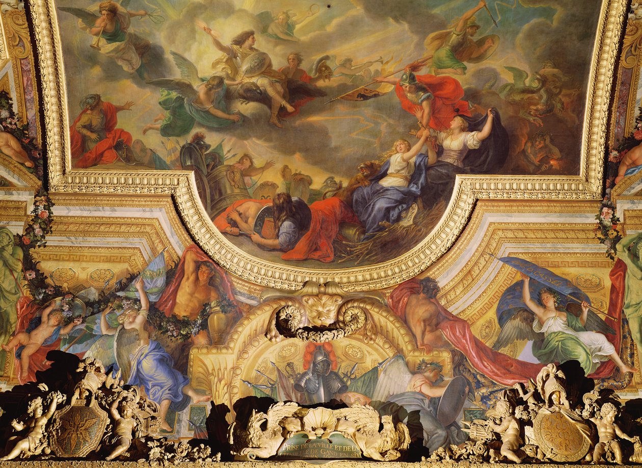 La cattura della città e della cittadella di Gand in sei giorni nel 1678, dipinto sul soffitto della Galerie des Glaces da Charles Le Brun