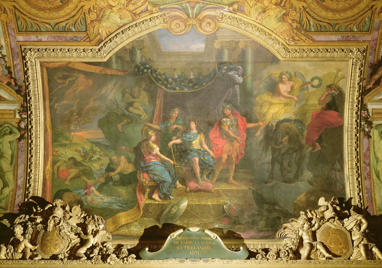 La decisione di fare guerra agli olandesi nel 1671, dipinto sul soffitto della Galerie des Glaces da Charles Le Brun