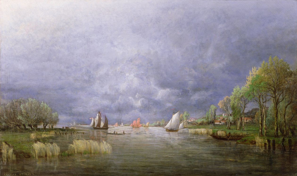 Sponde della Loira in primavera, effetto tempesta, 1857 da Charles Leroux