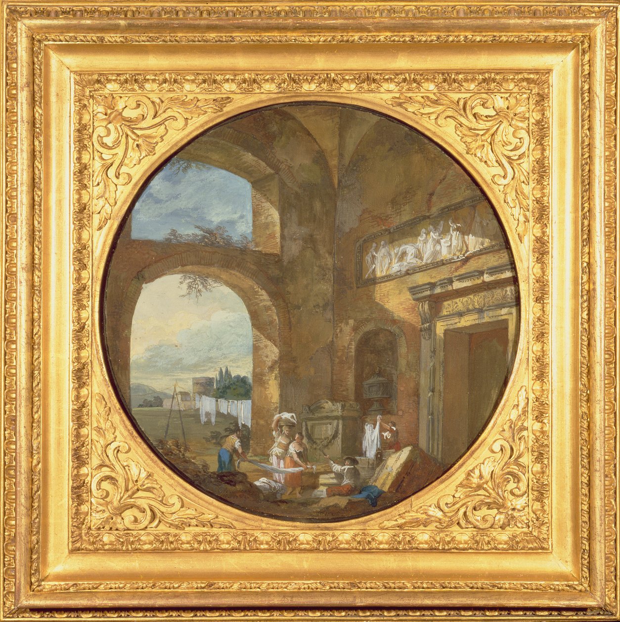 Interno di una rovina antica, con lavandaie, 1763 da Charles Louis Clerisseau