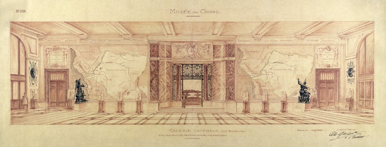 Galleria laterale del Museo del Congo a Tervueren, 1909 da Charles Louis Girault