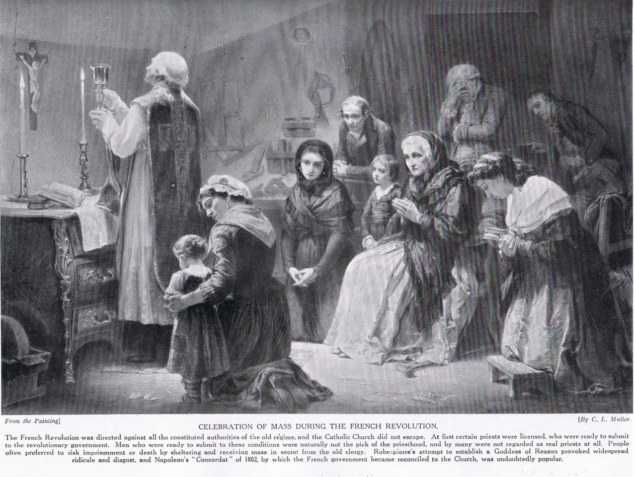 Celebrazione della messa durante la Rivoluzione Francese, illustrazione da 