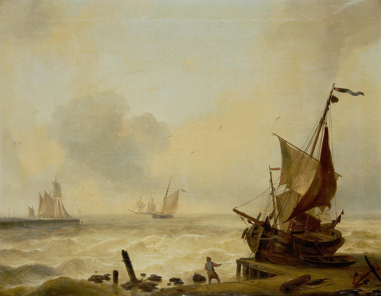 Piccole barche che lottano in un mare agitato al largo della bocca del porto da Charles Louis Verboeckhoven