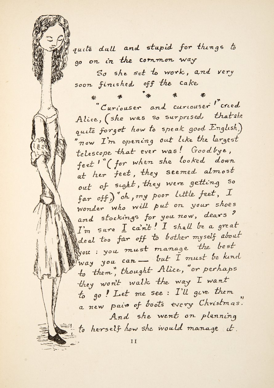 Sempre più strano, illustrazione da Le avventure di Alice sottoterra, pub. 1886 (facsimile) da Charles Lutwidge Dodgson
