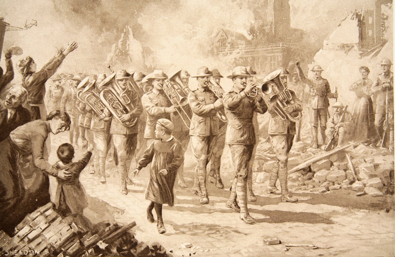 La musica del trionfo: gli australiani vittoriosi entrano a Bapaume, 17 marzo 1917 da Charles Mills Sheldon