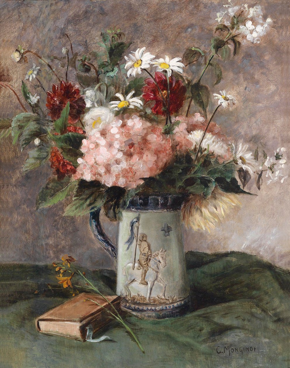 Composizione floreale con libro da Charles Monginot